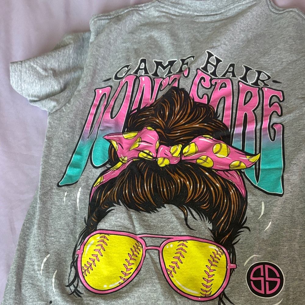 Gray Graphic T-Shirt with Pink and Yellow Accents